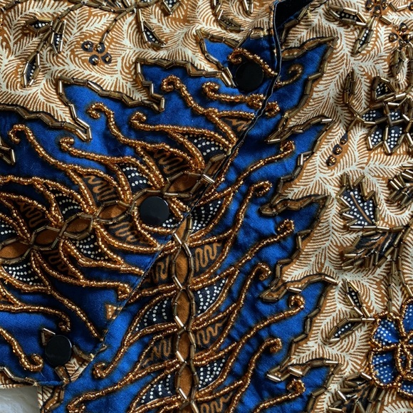 Vintage 80s beaded sleeveless black satin fancy VEST jacket L - Picture 8 of 16